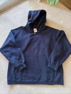 Vintage Nike Men's Navy Blue Pullover Hoodie Center Swoosh